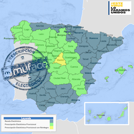 Mapa de España con recetra electrónica pública